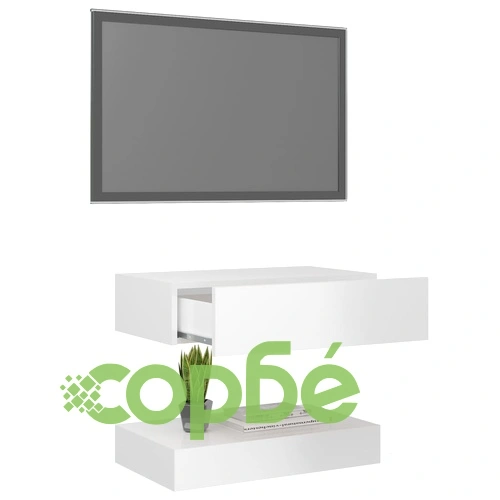 ТВ шкаф с LED осветление, бял гланц, 60x35 см ➤ топ цена ➤ sorbe.bg