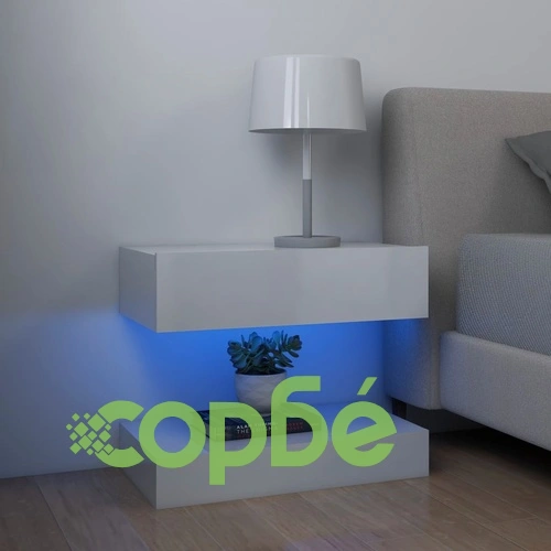 ТВ шкаф с LED осветление, бял гланц, 60x35 см ➤ топ цена ➤ sorbe.bg