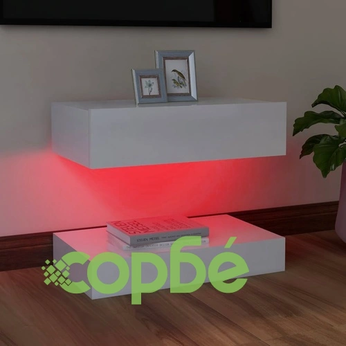 ТВ шкаф с LED осветление, бял гланц, 60x35 см ➤ топ цена ➤ sorbe.bg