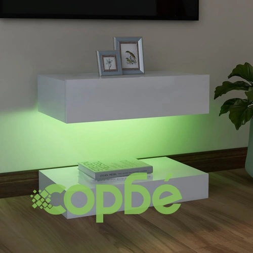 ТВ шкаф с LED осветление, бял гланц, 60x35 см ➤ топ цена ➤ sorbe.bg