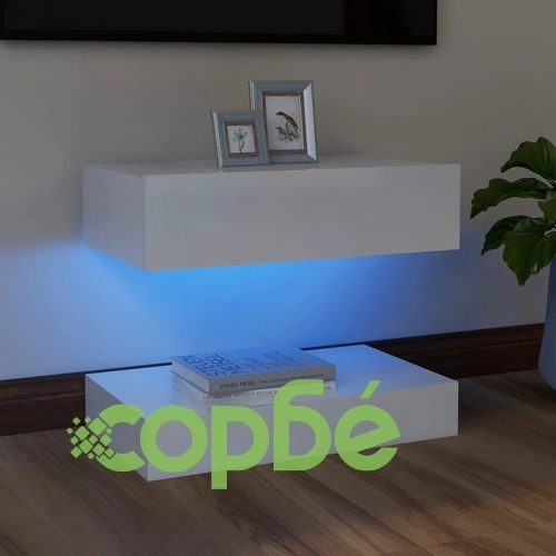 ТВ шкаф с LED осветление, бял гланц, 60x35 см ➤ топ цена ➤ sorbe.bg