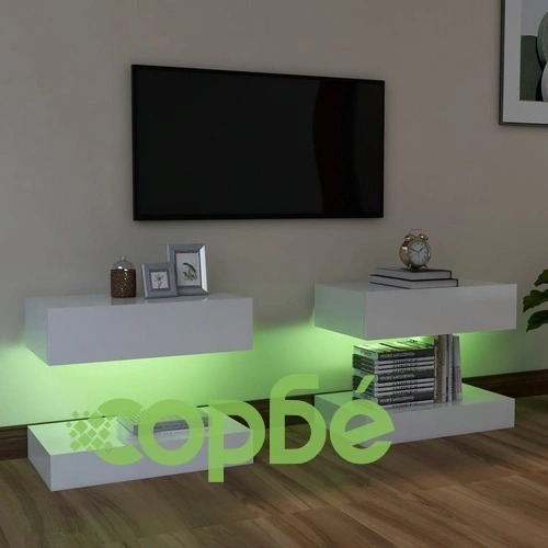 ТВ шкафове с LED осветление, 2 бр, бял гланц, 60x35 см ➤ топ цена ➤ sorbe.bg