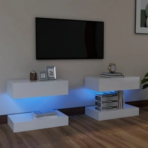 ТВ шкафове с LED осветление, 2 бр, бял гланц, 60x35 см