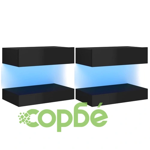 ТВ шкафове с LED осветление, 2 бр, черен гланц, 60x35 см ➤ топ цена ➤ sorbe.bg