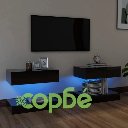 ТВ шкафове с LED осветление, 2 бр, черен гланц, 60x35 см ➤ топ цена ➤ sorbe.bg