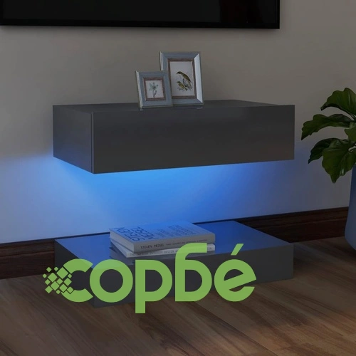 ТВ шкаф с LED осветление, сив гланц, 60x35 см ➤ топ цена ➤ sorbe.bg