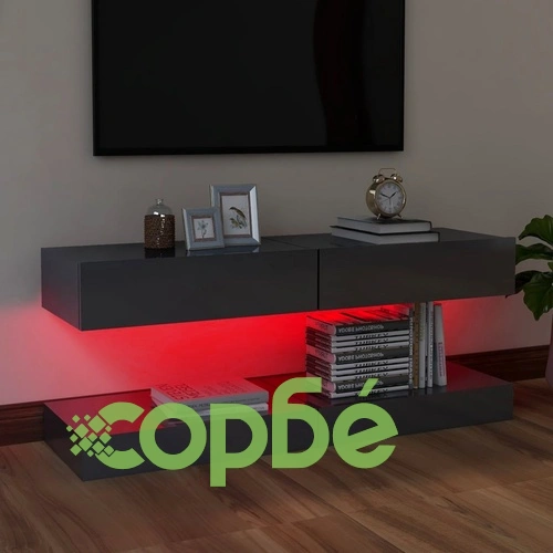 ТВ шкафове с LED осветление, 2 бр, сив гланц, 60x35 см ➤ топ цена ➤ sorbe.bg