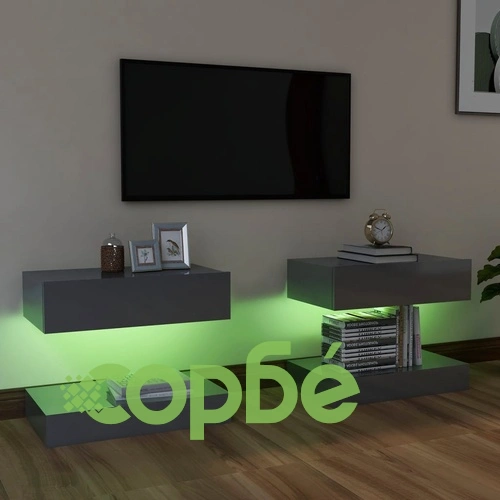ТВ шкафове с LED осветление, 2 бр, сив гланц, 60x35 см ➤ топ цена ➤ sorbe.bg