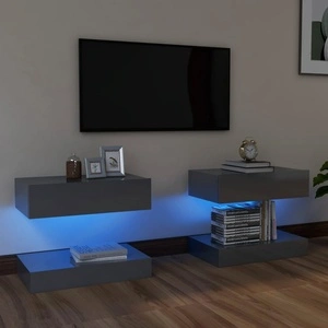 ТВ шкафове с LED осветление, 2 бр, сив гланц, 60x35 см