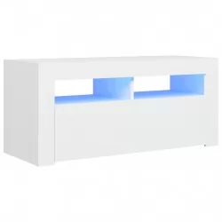 ТВ шкаф с LED осветление, бял, 90x35x40 см