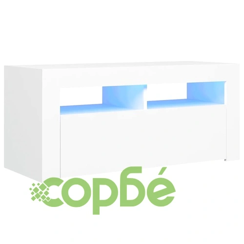 ТВ шкаф с LED осветление, бял, 90x35x40 см ➤ топ цена ➤ sorbe.bg