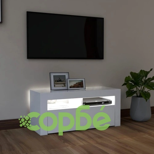 ТВ шкаф с LED осветление, бял, 90x35x40 см ➤ топ цена ➤ sorbe.bg