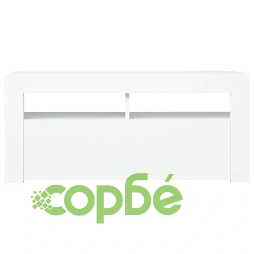 ТВ шкаф с LED осветление, бял, 90x35x40 см ➤ топ цена ➤ sorbe.bg