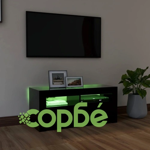 ТВ шкаф с LED осветление, черен, 90x35x40 см ➤ топ цена ➤ sorbe.bg