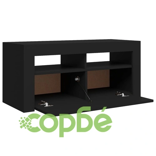 ТВ шкаф с LED осветление, черен, 90x35x40 см ➤ топ цена ➤ sorbe.bg