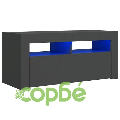 ТВ шкаф с LED осветление, сив, 90x35x40 см ➤ топ цена ➤ sorbe.bg