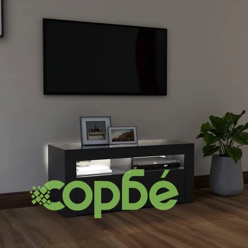 ТВ шкаф с LED осветление, сив, 90x35x40 см ➤ топ цена ➤ sorbe.bg