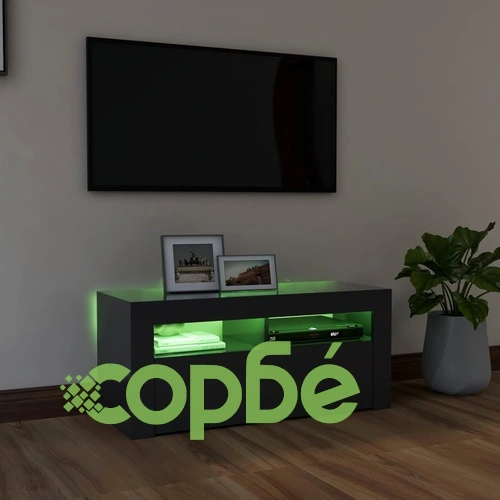 ТВ шкаф с LED осветление, сив, 90x35x40 см ➤ топ цена ➤ sorbe.bg
