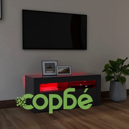 ТВ шкаф с LED осветление, сив, 90x35x40 см ➤ топ цена ➤ sorbe.bg