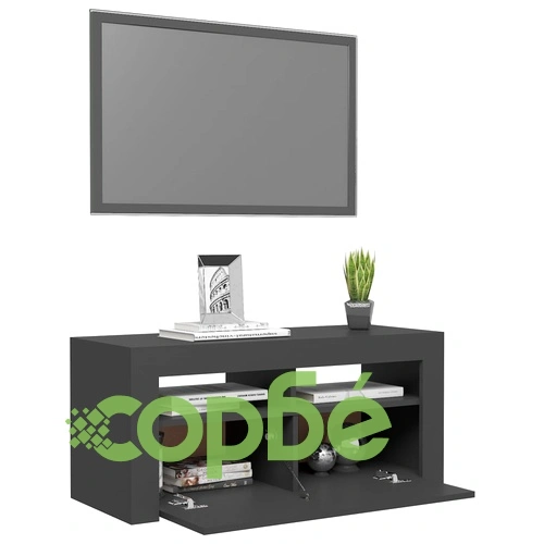 ТВ шкаф с LED осветление, сив, 90x35x40 см ➤ топ цена ➤ sorbe.bg