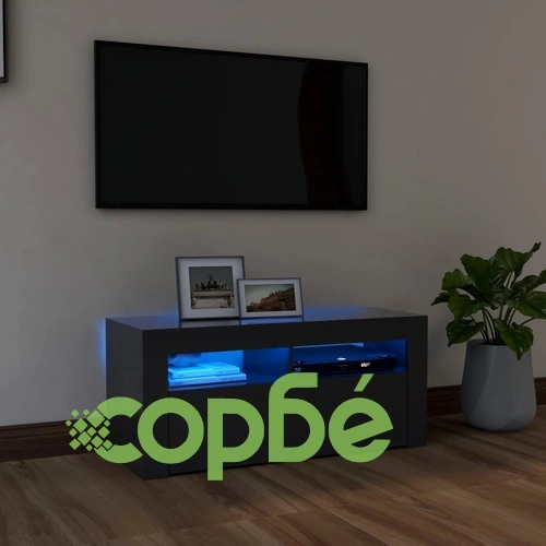 ТВ шкаф с LED осветление, сив, 90x35x40 см ➤ топ цена ➤ sorbe.bg