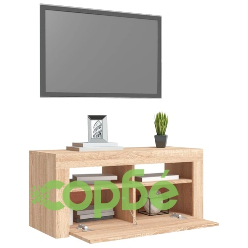 ТВ шкаф с LED осветление, сонома дъб, 90x35x40 см ➤ топ цена ➤ sorbe.bg