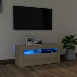 ТВ шкаф с LED осветление, дъб сонома, 90x35x40 см