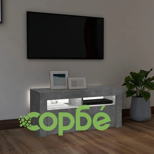 ТВ шкаф с LED осветление, бетонно сив, 90x35x40 см ➤ топ цена ➤ sorbe.bg