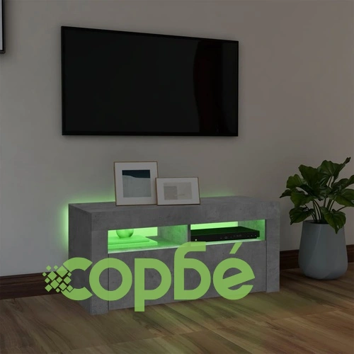 ТВ шкаф с LED осветление, бетонно сив, 90x35x40 см ➤ топ цена ➤ sorbe.bg