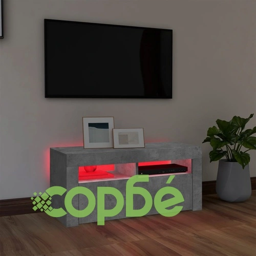 ТВ шкаф с LED осветление, бетонно сив, 90x35x40 см ➤ топ цена ➤ sorbe.bg