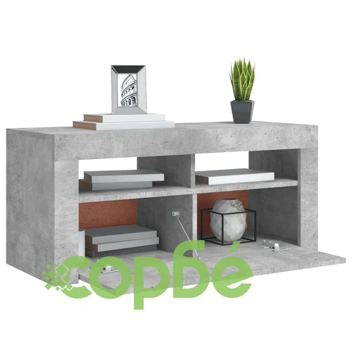 ТВ шкаф с LED осветление, бетонно сив, 90x35x40 см ➤ топ цена ➤ sorbe.bg