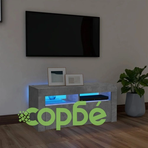 ТВ шкаф с LED осветление, бетонно сив, 90x35x40 см ➤ топ цена ➤ sorbe.bg