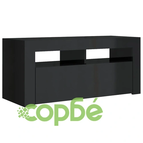 ТВ шкаф с LED осветление, черен гланц, 90x35x40 см ➤ топ цена ➤ sorbe.bg