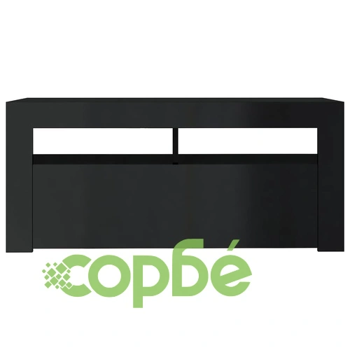 ТВ шкаф с LED осветление, черен гланц, 90x35x40 см ➤ топ цена ➤ sorbe.bg