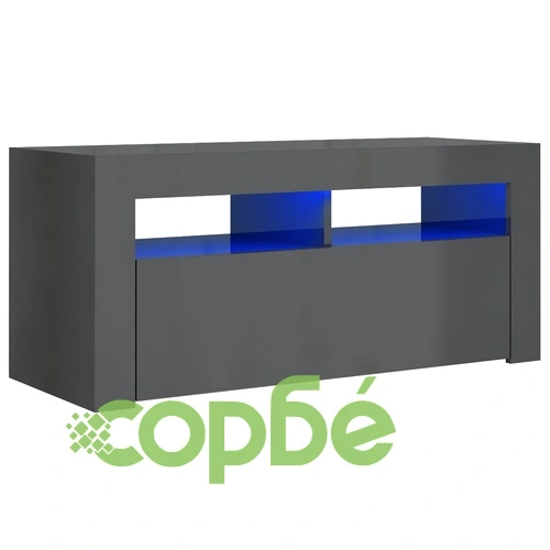 ТВ шкаф с LED осветление, сив гланц, 90x35x40 см ➤ топ цена ➤ sorbe.bg