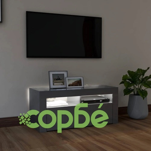 ТВ шкаф с LED осветление, сив гланц, 90x35x40 см ➤ топ цена ➤ sorbe.bg