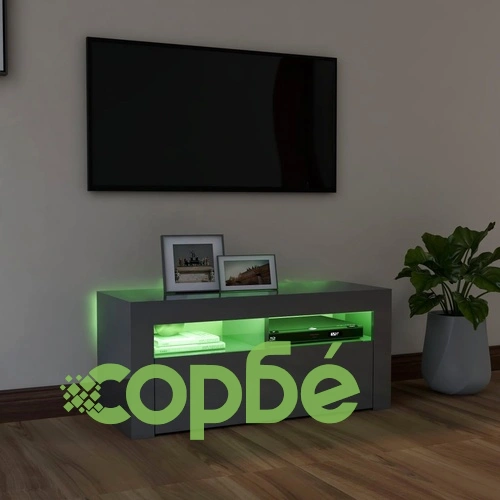ТВ шкаф с LED осветление, сив гланц, 90x35x40 см ➤ топ цена ➤ sorbe.bg