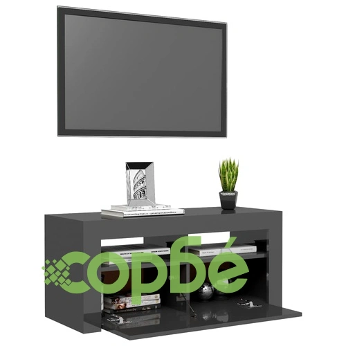 ТВ шкаф с LED осветление, сив гланц, 90x35x40 см ➤ топ цена ➤ sorbe.bg