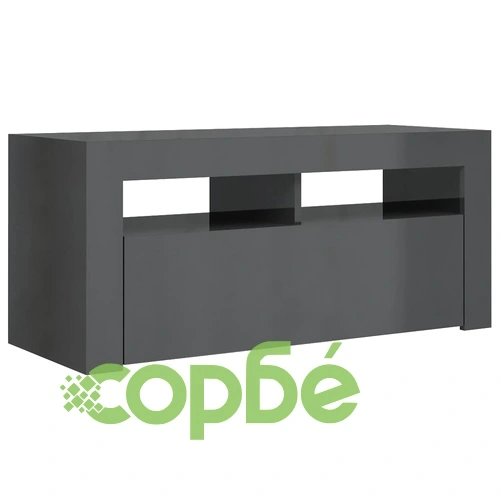 ТВ шкаф с LED осветление, сив гланц, 90x35x40 см ➤ топ цена ➤ sorbe.bg