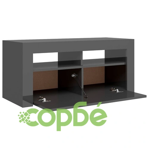 ТВ шкаф с LED осветление, сив гланц, 90x35x40 см ➤ топ цена ➤ sorbe.bg
