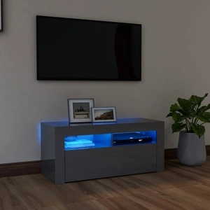 ТВ шкаф с LED осветление, сив гланц, 90x35x40 см