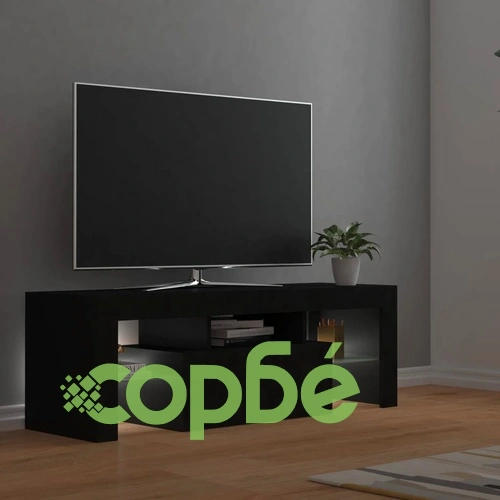 ТВ шкаф с LED осветление, черен, 120x35x40 см ➤ топ цена ➤ sorbe.bg