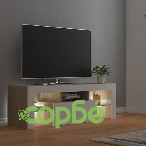 ТВ шкаф с LED осветление, бяло и дъб сонома, 120x35x40 см на топ цена от sorbe.bg ТВ шкаф с LED осветление, бяло и дъб сонома, 120x35x40 см ➤ топ цена ➤ sorbe.bg