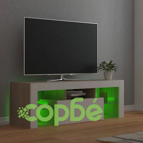 ТВ шкаф с LED осветление, бяло и дъб сонома, 120x35x40 см на топ цена от sorbe.bg ТВ шкаф с LED осветление, бяло и дъб сонома, 120x35x40 см ➤ топ цена ➤ sorbe.bg