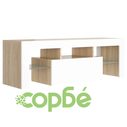 ТВ шкаф с LED осветление, бяло и дъб сонома, 120x35x40 см на топ цена от sorbe.bg ТВ шкаф с LED осветление, бяло и дъб сонома, 120x35x40 см ➤ топ цена ➤ sorbe.bg