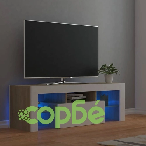 ТВ шкаф с LED осветление, бяло и дъб сонома, 120x35x40 см на топ цена от sorbe.bg ТВ шкаф с LED осветление, бяло и дъб сонома, 120x35x40 см ➤ топ цена ➤ sorbe.bg