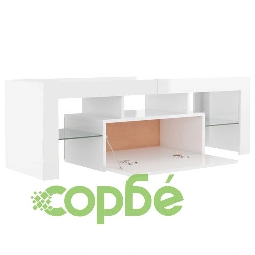 ТВ шкаф с LED осветление, бял гланц, 120x35x40 см ➤ топ цена ➤ sorbe.bg