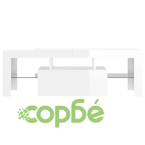 ТВ шкаф с LED осветление, бял гланц, 120x35x40 см ➤ топ цена ➤ sorbe.bg