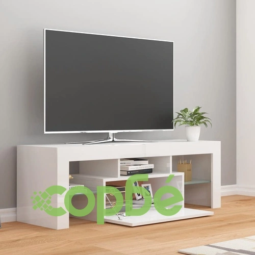 ТВ шкаф с LED осветление, бял гланц, 120x35x40 см ➤ топ цена ➤ sorbe.bg