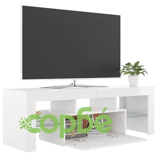 ТВ шкаф с LED осветление, бял гланц, 120x35x40 см ➤ топ цена ➤ sorbe.bg